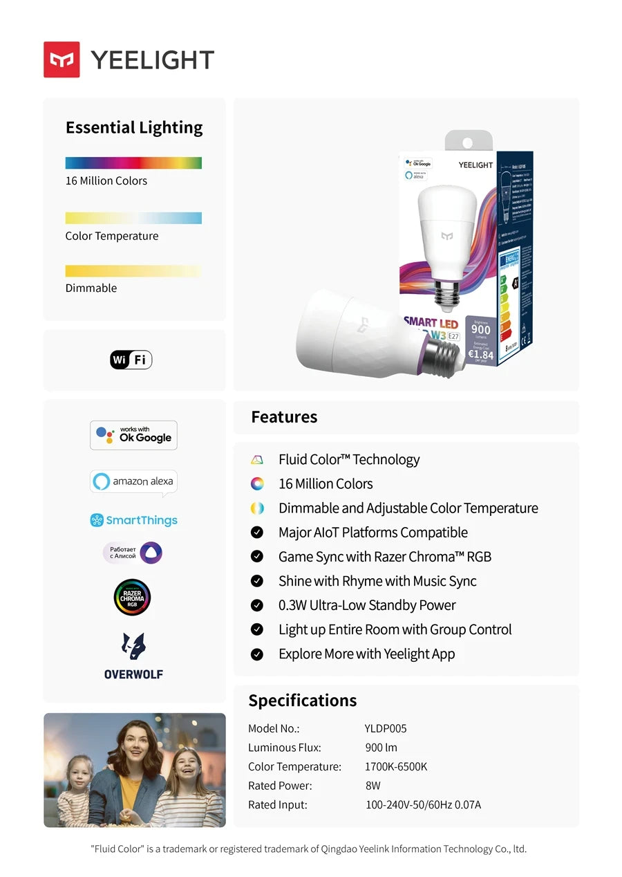 Yeelight Smart LED Bulb W3 E27 Multicolor Ambient Light Wifi Voice Control 1700K-6500K For Mi Home Alexa Google SmartThings
