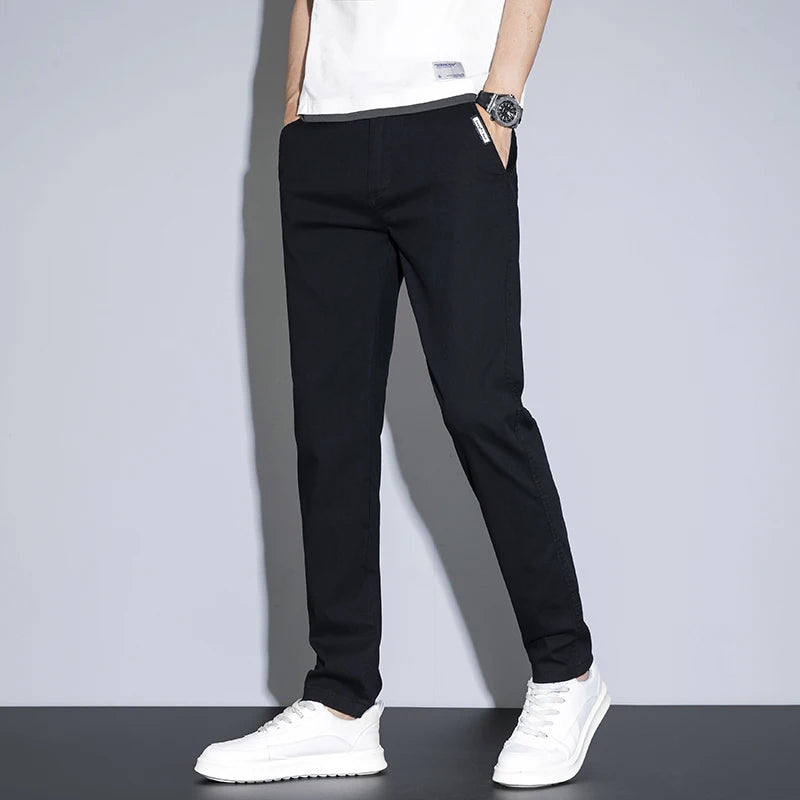 Spring Summer Classic Men's Casual Pants Stretch Slim Business Cotton Trousers Fashion Zippered Pocket Thin Men Pants Korean - You Offer
