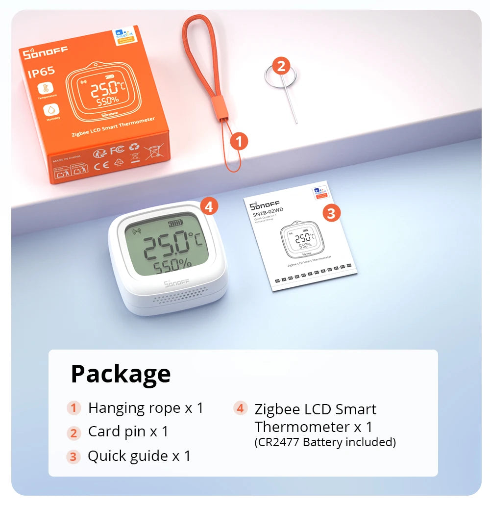 SONOFF SNZB-02WD Zigbee LCD Smart Temperature Humidity Sensor IP65 Waterproof for Bathroom Greenhouse Outside via ZBBridge-P
