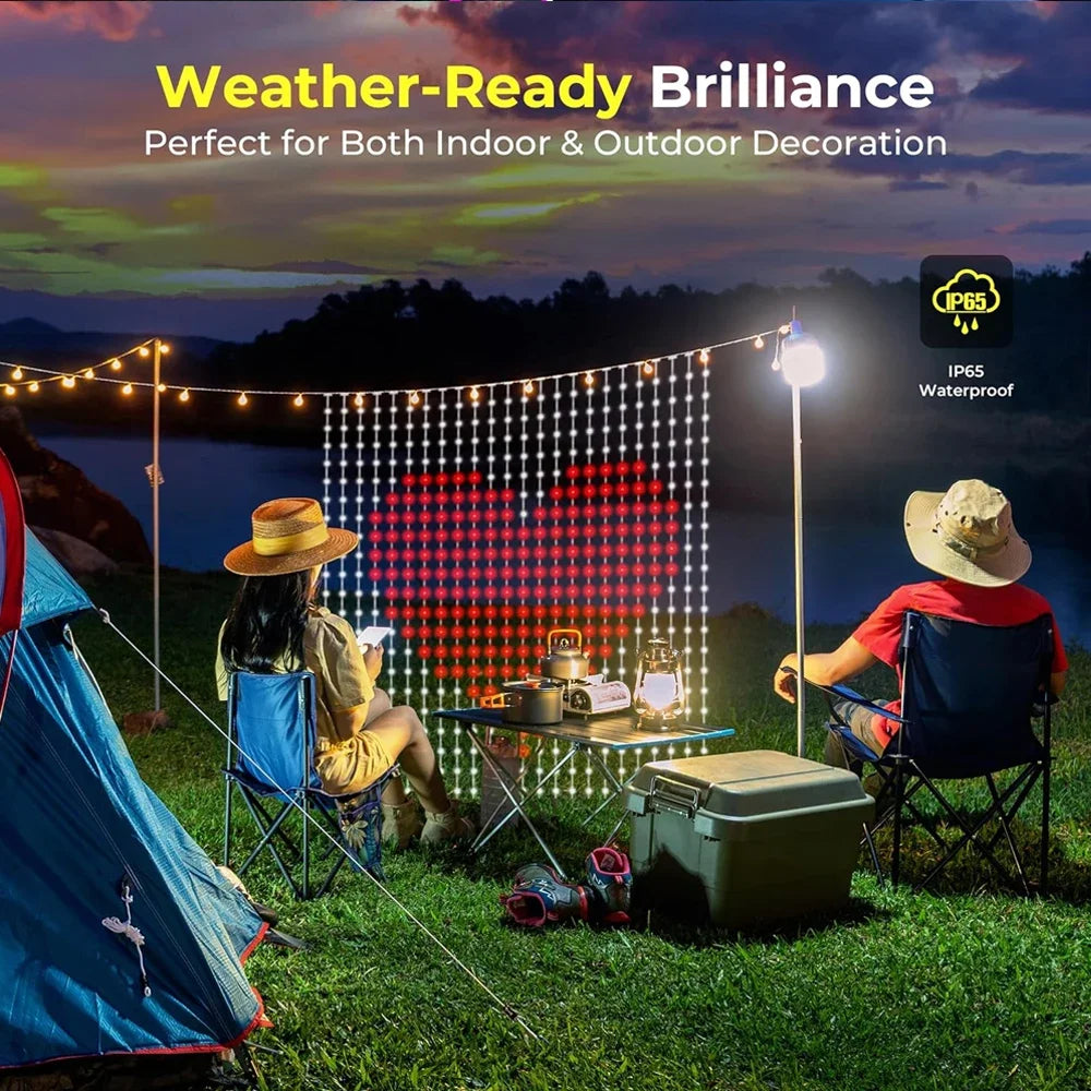 Smart Curtain Lights Window LED Fairy Lights APP Control DIY Pattern Music Sync Waterproof Outdoor Garden Wedding Holiday Decor