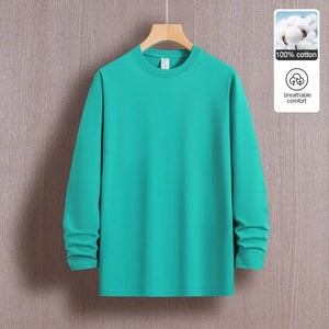 Top Quality 100 % Cotton Fashion Brand Plain Round Neck Trending New T Shirts Men Long Sleeve Tops Casual Classic Mens Clothes