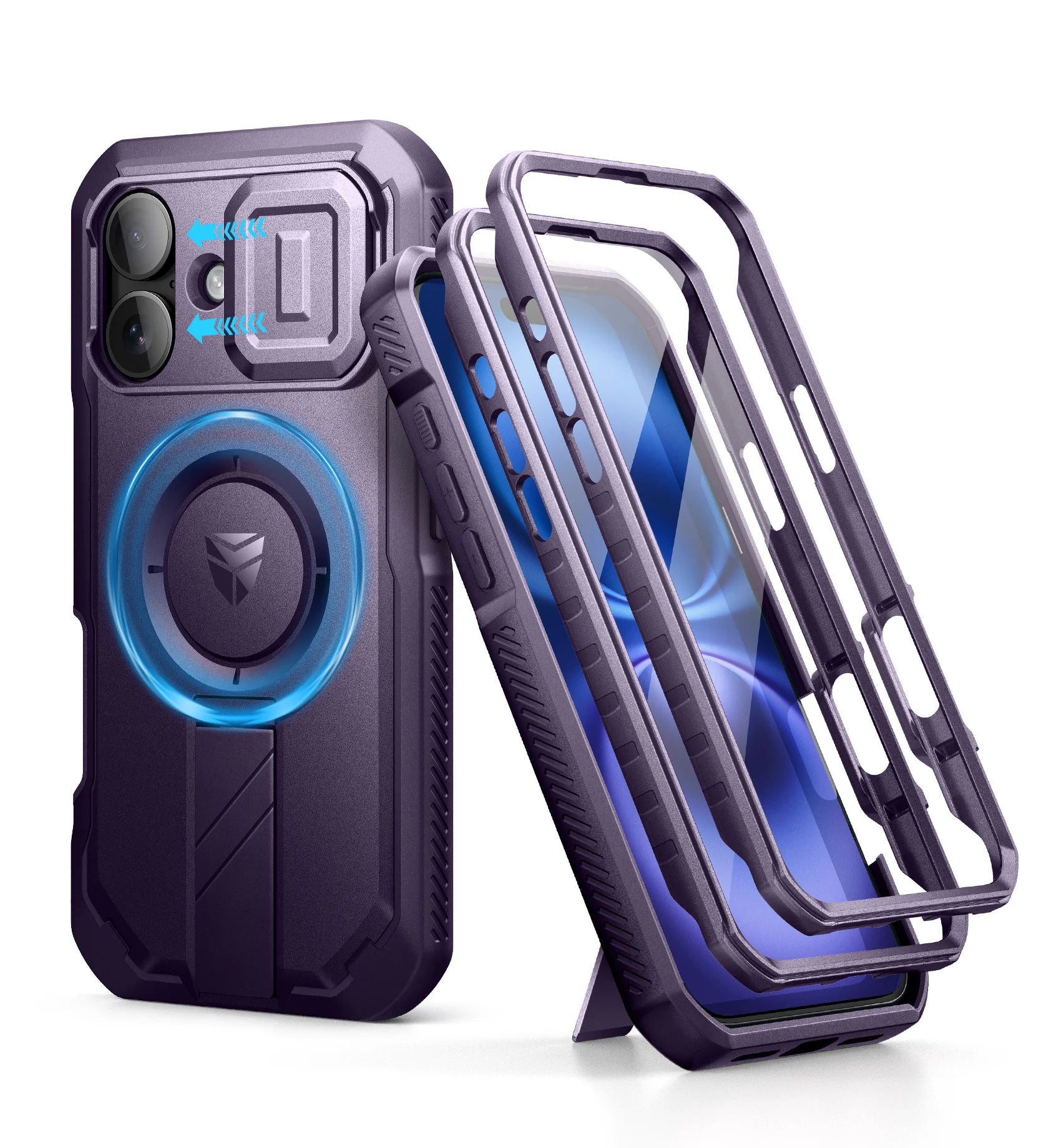 For iPhone 16 Case Kickstand Compatible with MagSafe Shockproof Bumper Cases with Slide Camera Cover  Built-in Screen Protector