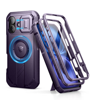 For iPhone 16 Case Kickstand Compatible with MagSafe Shockproof Bumper Cases with Slide Camera Cover  Built-in Screen Protector