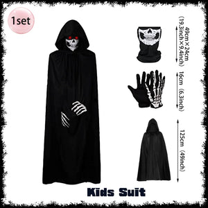 Horror Halloween Grim Reaper Hooded Cloak Skull Scarf Night Glow Gloves Ghost Head Scythe Adult Kids Scary Halloween Decorations