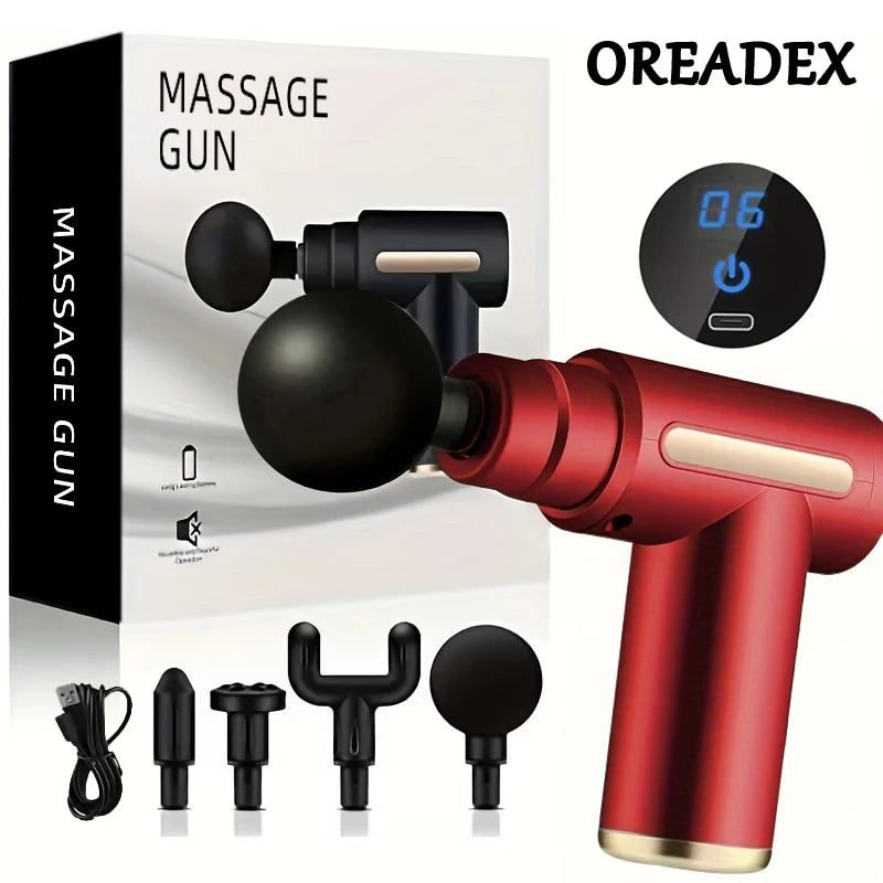 Portable Fascia Massage Gun Deep Tissue Massager Body Muscle Relaxation with LED Touch Screen 4 Replaceable Massage Heads - You Offer