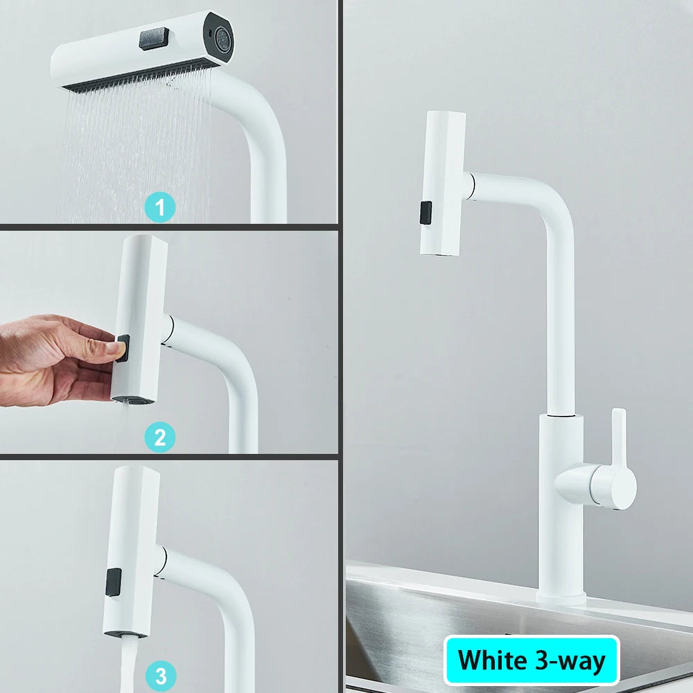 Black Kitchen Faucets Black Pull Out Rotation Waterfall Sprayer Sink Mixer Brushed Nickle Water Tap - You Offer
