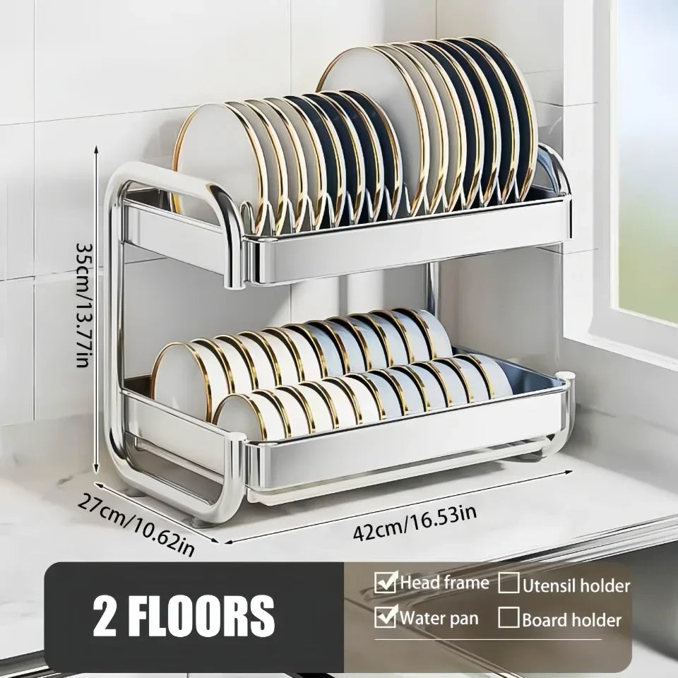 Dish Drying Rack Multifunctional Rustproof Big-capacity Bowl Storage Shelf Stainless Steel Multilayer Spacesaving Draining Shelf