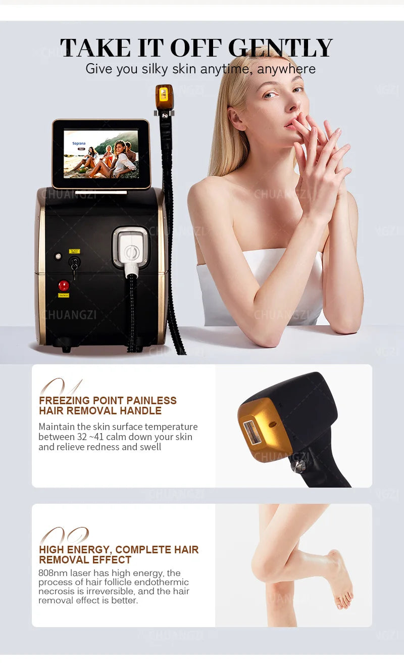 2025 Best Depilator New Ice Platinum Cooling System Skin Care 808nm Diode Laser Hair Removal Machine 3-Wavelength