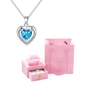 Heart Pendant Necklaces For Women With Rose Flower Gift Box Girlfriend Mother Family Birthday Fashion Romantic Surprise Gifts - You Offer