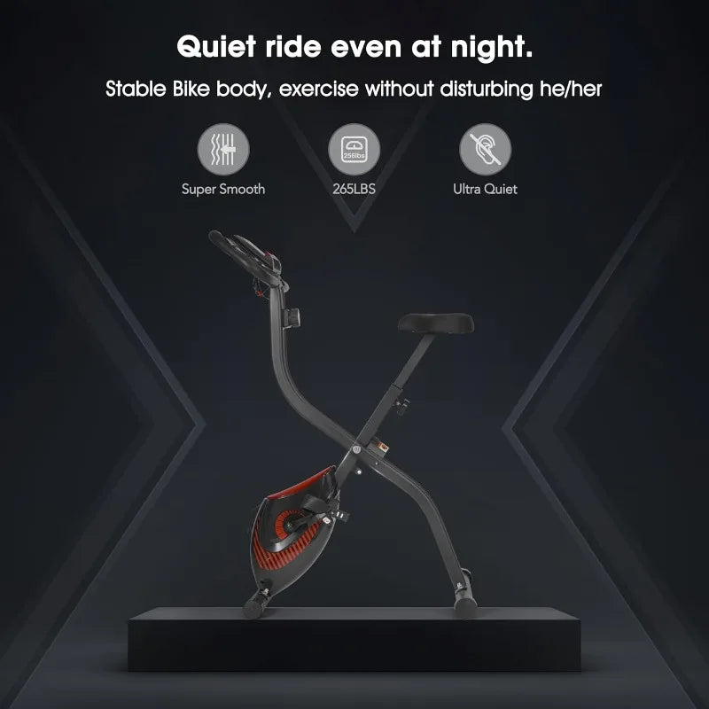 Exercise Bike 3 IN 1 Stationary Bike Folding Exercise Bike with 8-Level Adjustable Resistance Comfortable Seat Cushion LCD