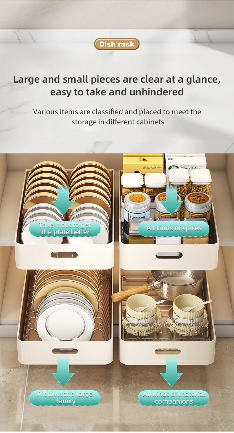 Kitchen Sliding Dish Rack Home Pull-out Drawer Bowl Storage Shelf Dish Drying Storage Box With Sliding Rail Kitchen Storage Rack - You Offer