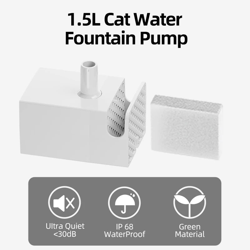 ROJECO Cat Water Fountain Water Pump For 1.5L Transparent Pet Water Fountain Drinking Dispenser Replacement Pump Accessories