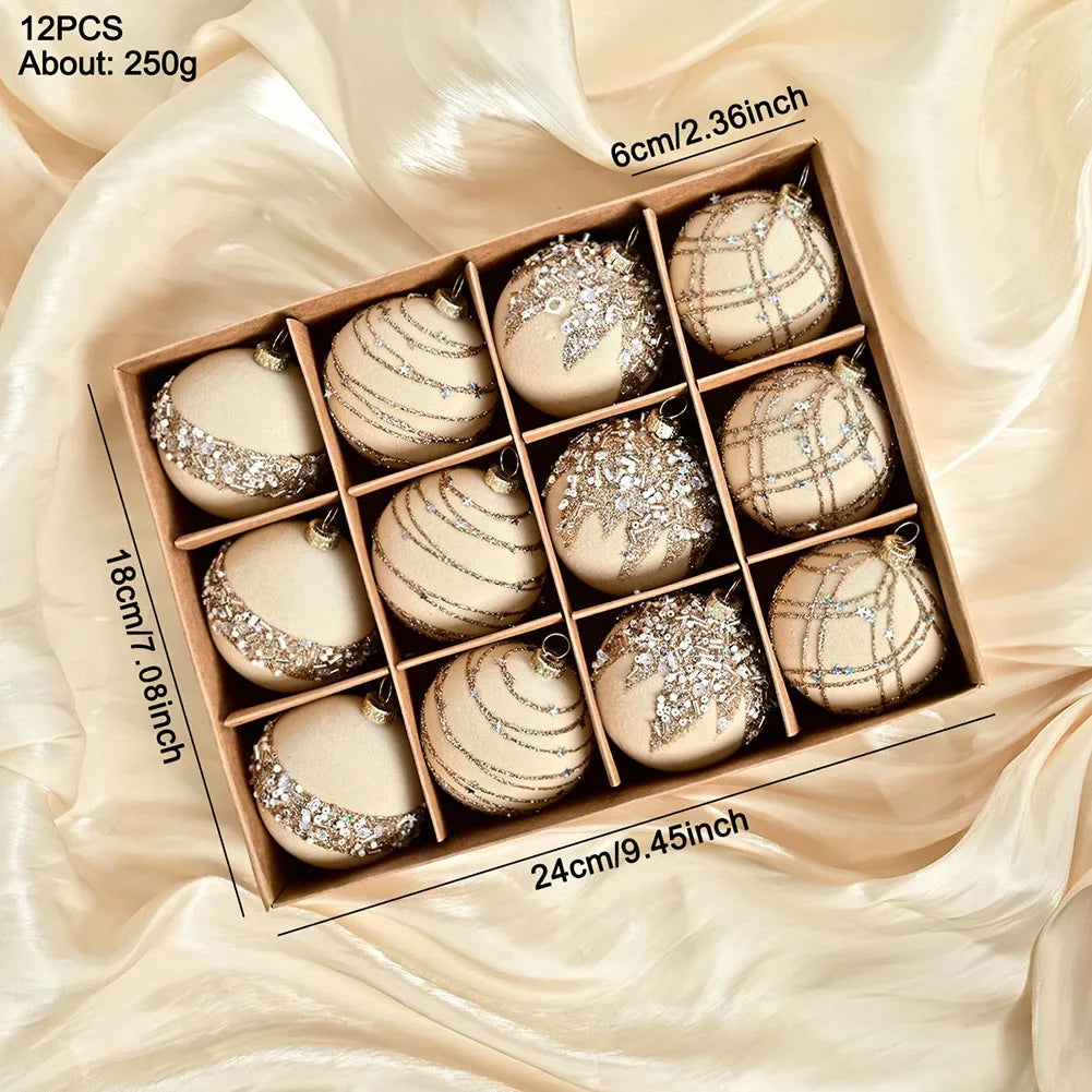 6CM 12PCS Premium Flocking Velvet Diamond Sequin Christmas Ball Window Hanging Home Christmas Decoration
