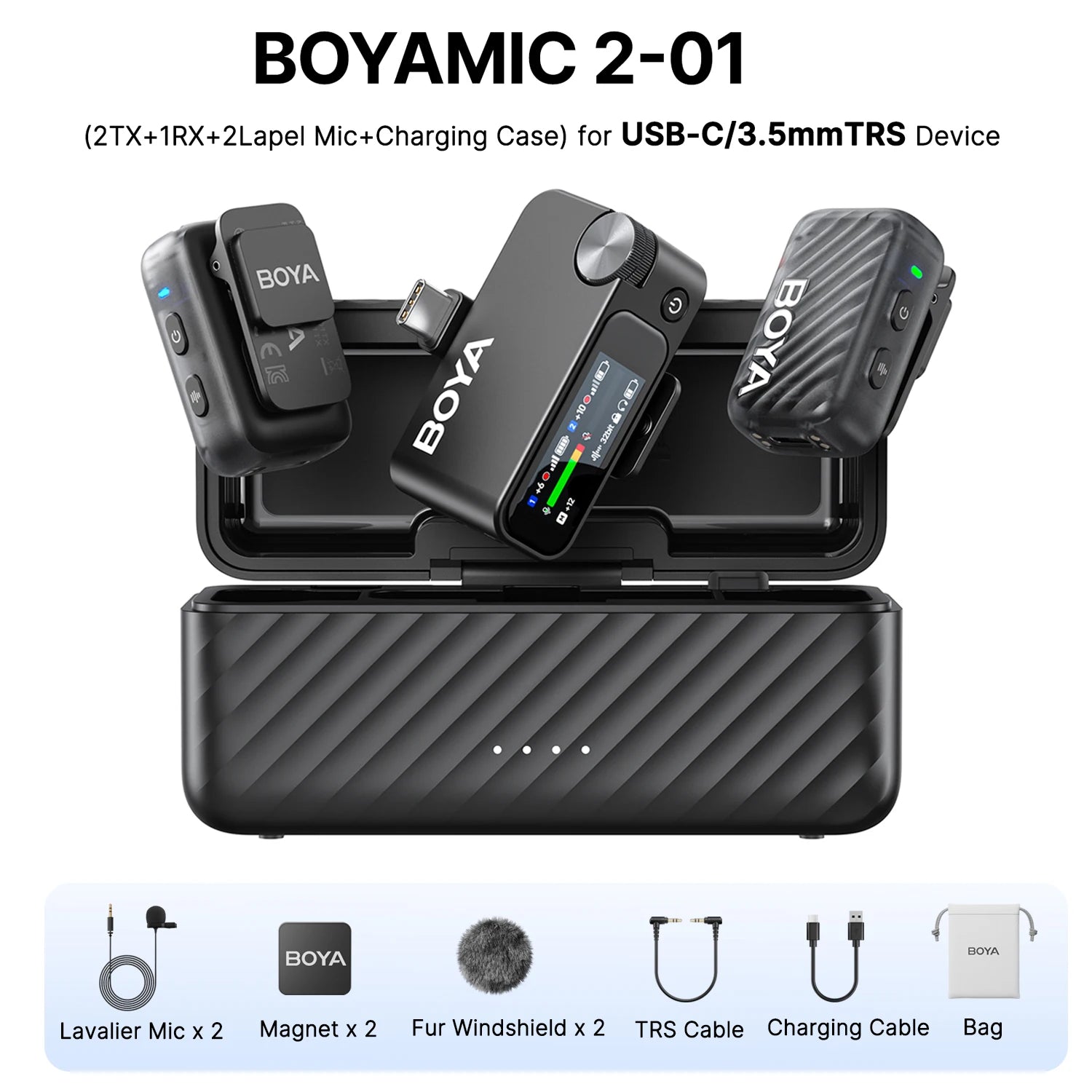BOYA BOYAMIC 2 Professional Wireless Lavalier Lapel Microphone for iPhone USB-C Android Camera for Live Streaming Recording Vlog
