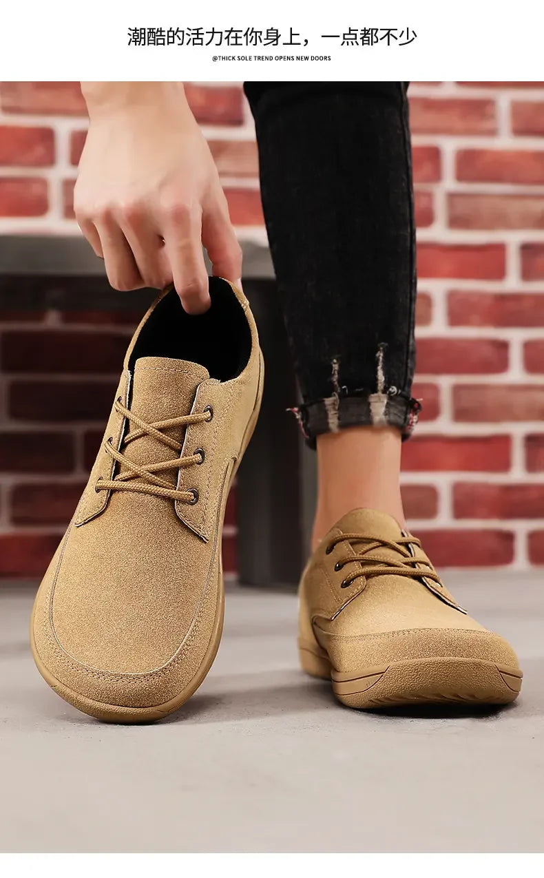 Men Suede Casual Wide Toe Shoes Beige Thick Soled Lace Up Walking Shoes Also Suitable for Designer Retro Style Denim Boot Sizes