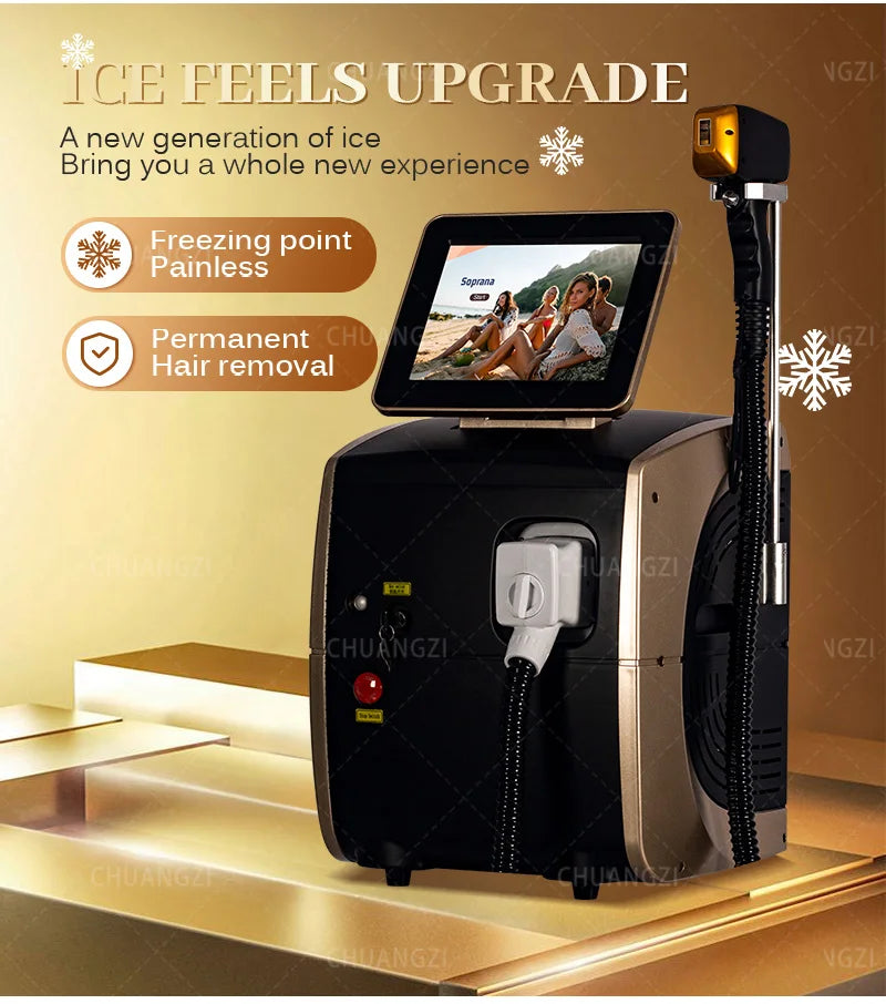 2025 Best Depilator New Ice Platinum Cooling System Skin Care 808nm Diode Laser Hair Removal Machine 3-Wavelength