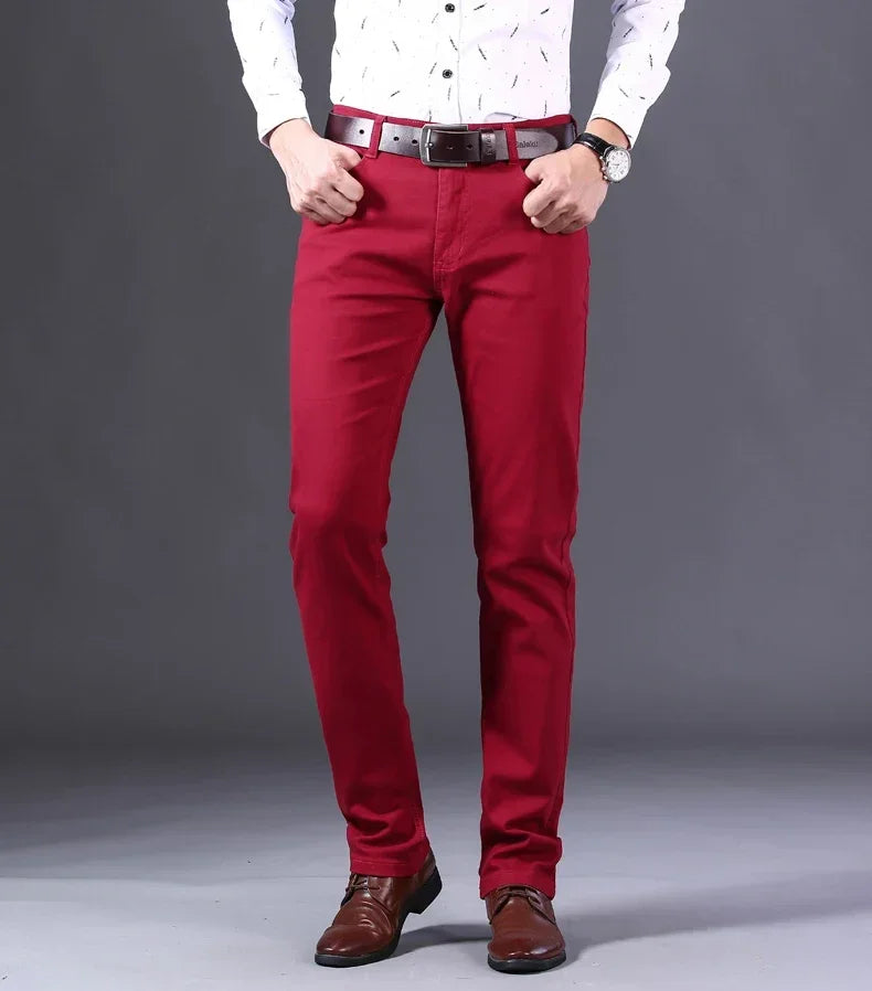 Men's Jeans Pure White Fashion Elastic Slim Youth Slimming Straight Leg Male Pants Business Casual Middle Age High End Trousers - You Offer