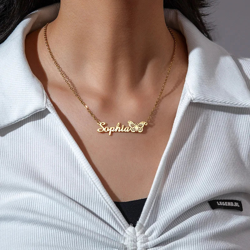 Customized Birthday Butterfly Name Necklace Personalized December Titanium Steel Luxury Clavicle Chain Women's Jewelry Wholesale - You Offer