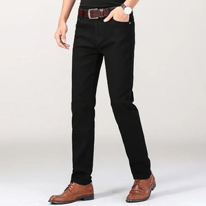 Men's Jeans Pure White Fashion Elastic Slim Youth Slimming Straight Leg Male Pants Business Casual Middle Age High End Trousers - You Offer