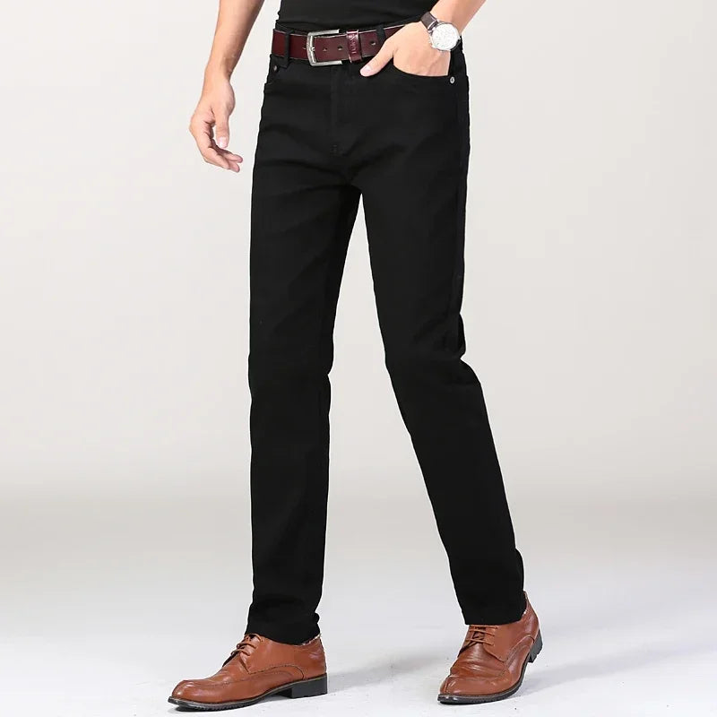 Men's Jeans Pure White Fashion Elastic Slim Youth Slimming Straight Leg Male Pants Business Casual Middle Age High End Trousers - You Offer