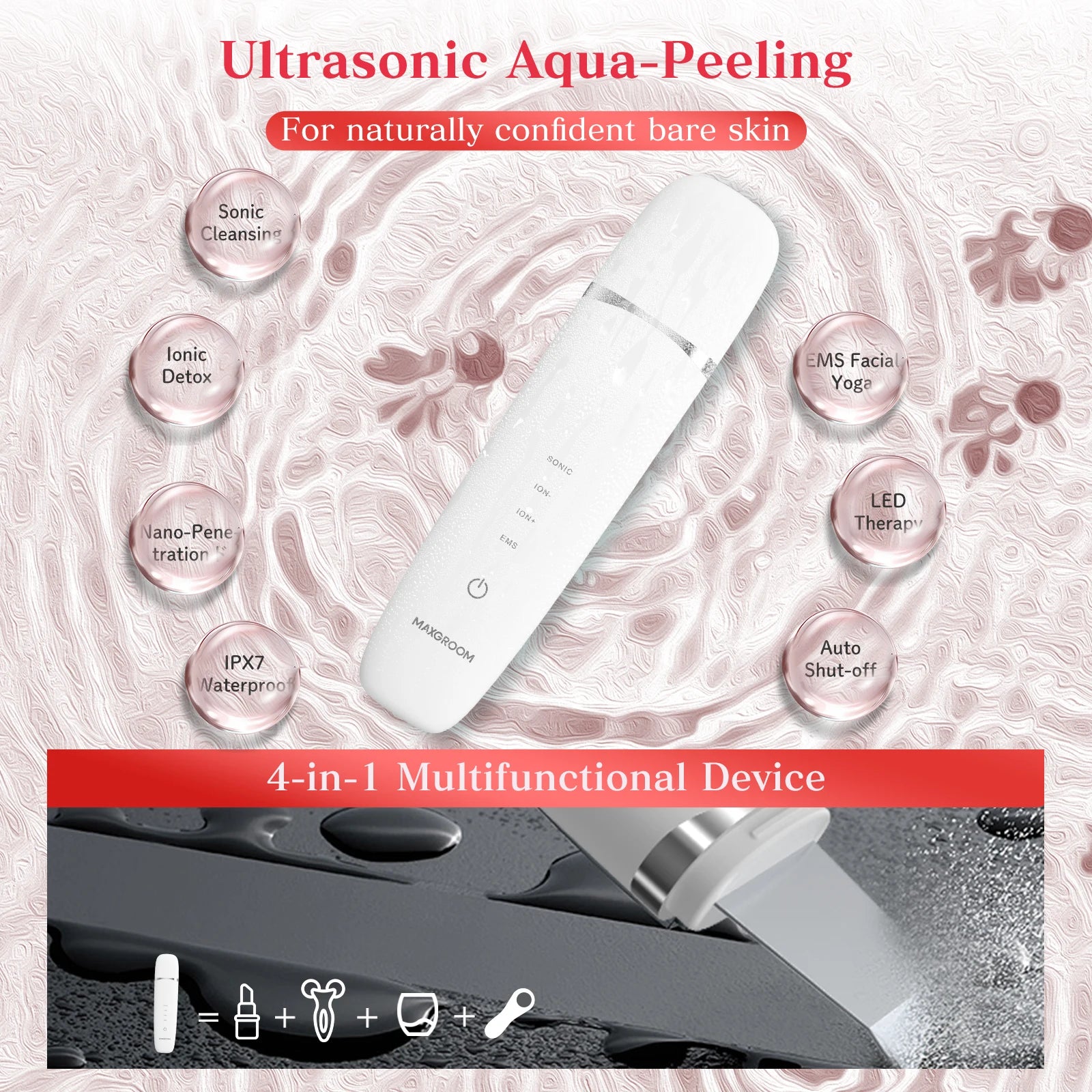 MAXGROOM Ultrasonic Skin Scrubber Peeling Blackhead Remover Deep Face Cleaning EMS Ion Ance Pore Cleaner Facial Shovel Cleaner