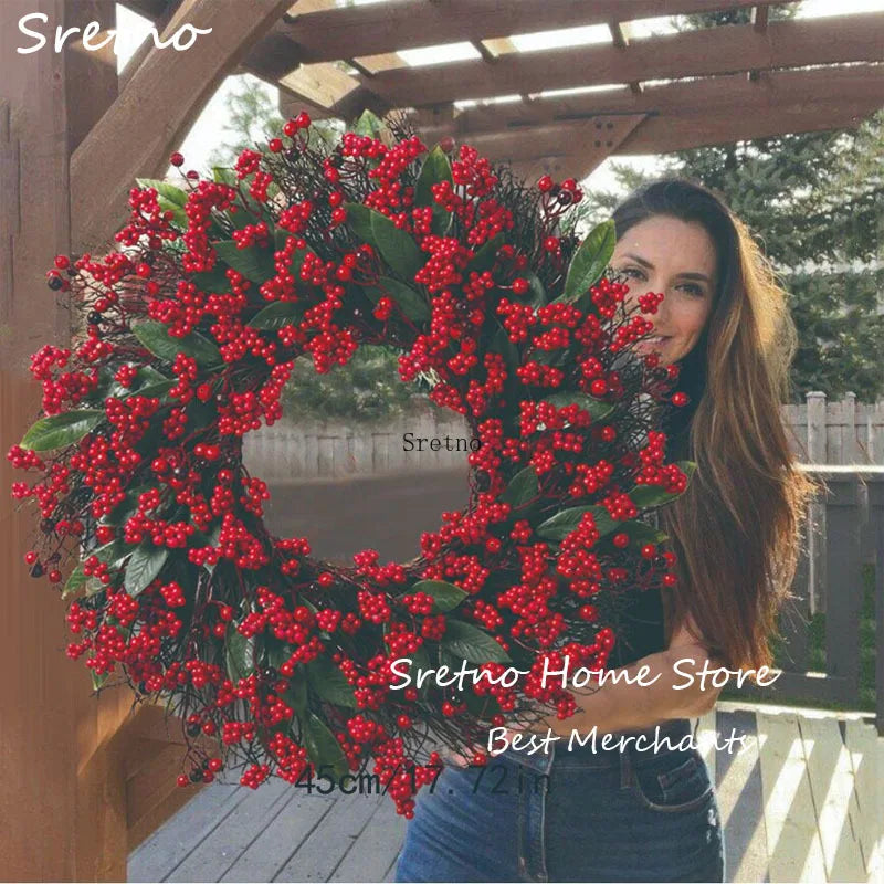 SRETNO Christmas Wreath Artificial Plants Red Fruit Flower Wreath Home Decorations Ornaments Christmas Supplies 2025 New Garland