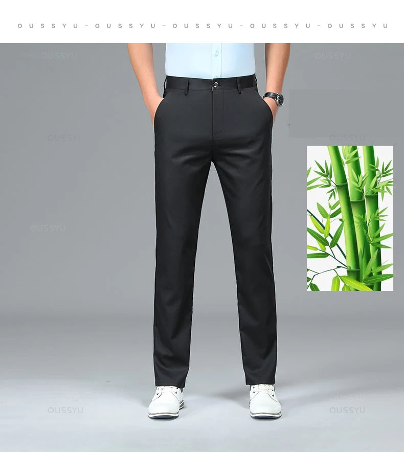 Spring Summer High Quality Luxury Straight Business Suit Pants Men Bamboo Fiber Designer Elegant Casual Long Formal Trouser Male - You Offer