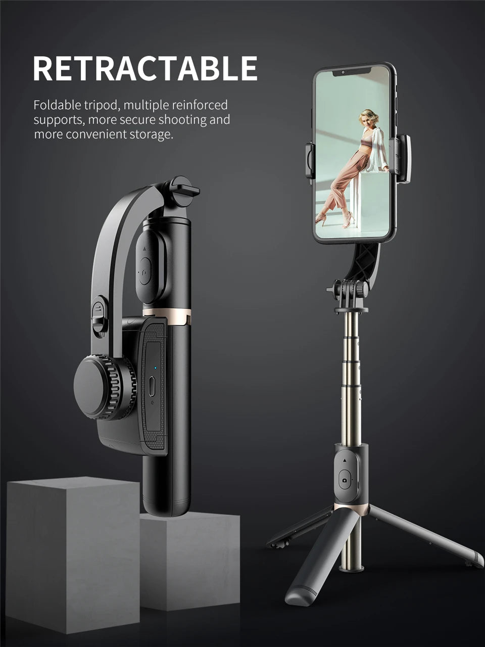 FGCLSY 2024 New Gimbal Stabilizer Selfie Stick Wireless Foldable Tripod with Bluetooth Shutter Monopod for IOS Android