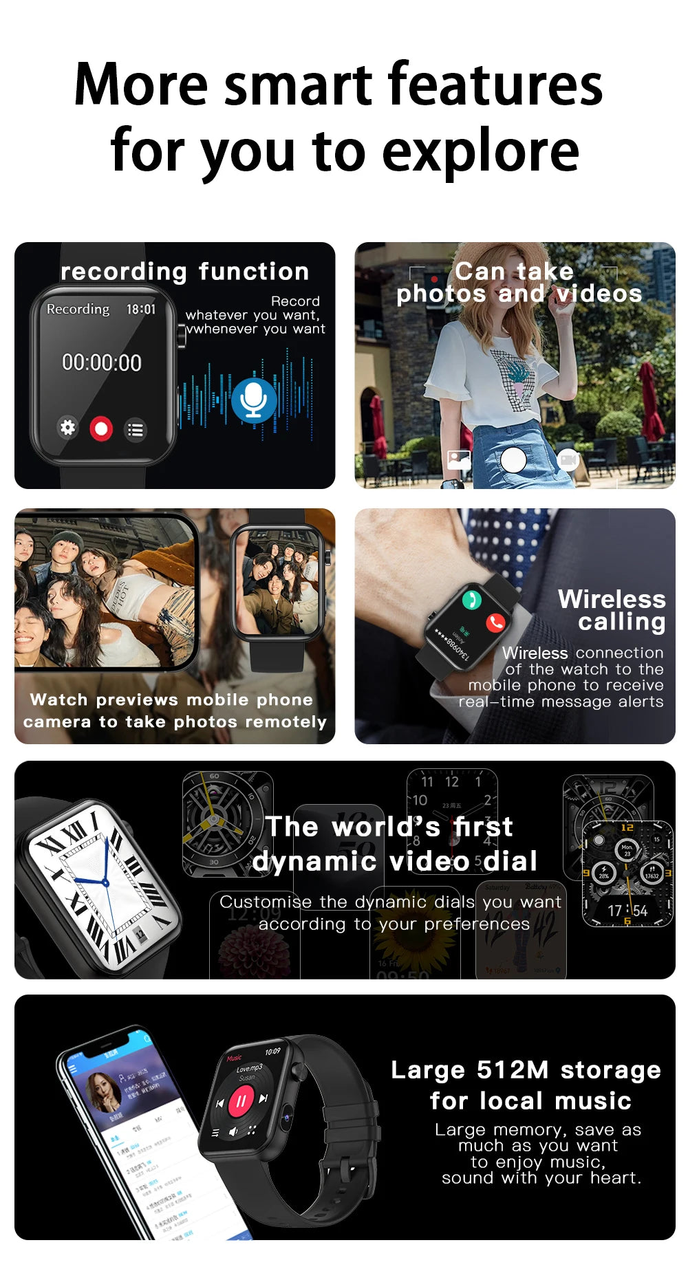 LIGE 2025 New 512MB Camera Smartwatch 1.91" HD Make Answer Call Take Video Sound Recording Music Sports Waterproof Smart Watch