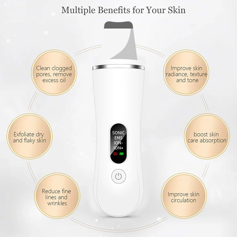 New Ultrasonic Skin Scrubber Facial Deep Cleansing Blackhead Remove Ultrasonic Cleansing Cavitation Peeling Shovel Skin Scrubber