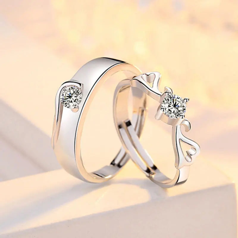 2Pcs 925 Sterling Silver Couples Ring Sets Light Polishing Simple Ring for Woman Man Classic Wedding Fine Jewelry Circle - You Offer