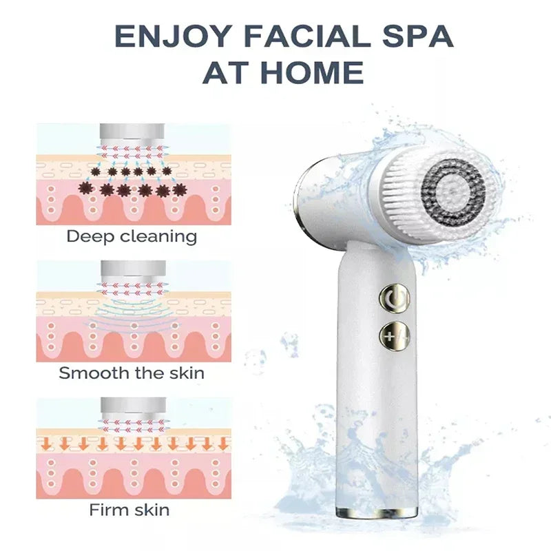 6 In 1 Electric Cleansing Brush Ultrasonic Facial Cleaner Rotating Cleansing Face Deep Cleansing Exfoliation & Gentle Skincare