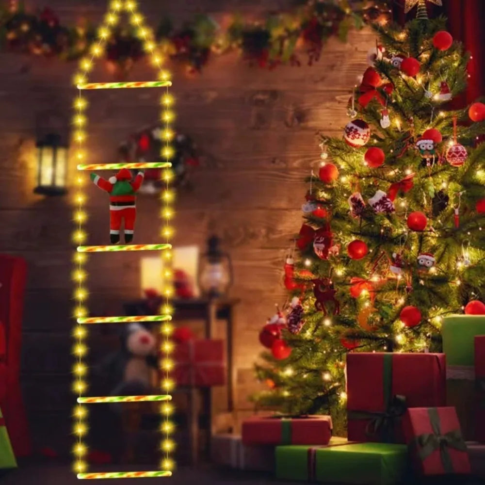 1PC 2M/3M 8-mode USB Santa Claus ladder light, suitable for indoor and outdoor Christmas parties, gardens, home wall decoration