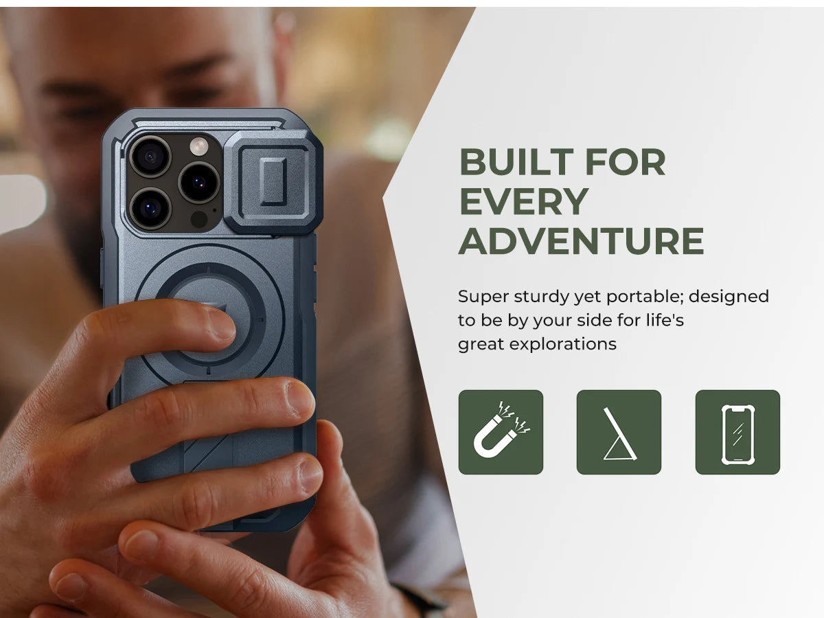 For iPhone 16 Case Kickstand Compatible with MagSafe Shockproof Bumper Cases with Slide Camera Cover  Built-in Screen Protector