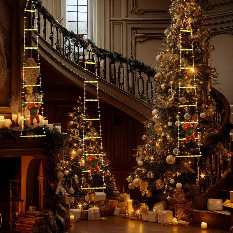 LED Christmas Decorations Fairy lamp Santa Claus Climbing Ladder Light USB Plug 8 Modes for Home Holiday Wall Window Xmas Decor