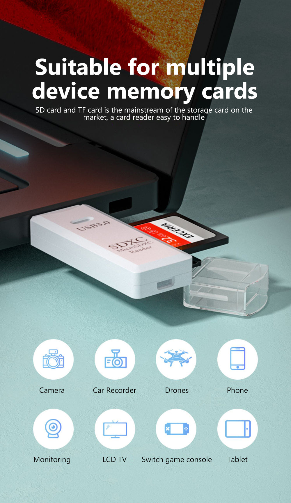 New 2 IN 1 High Speed Usb 3.0 Smart Cardreader Adapter Usb Card Reader For PC Laptop Accessories SD TF Card Memory