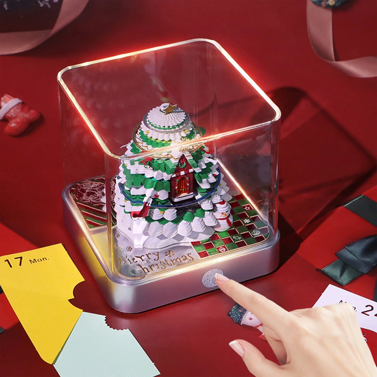 Desk Time Piece Calendar 2026 Desk Calendar With Light 3D Tear-away Calendar Paper Carving Art Memo Pad Notepad Christmas