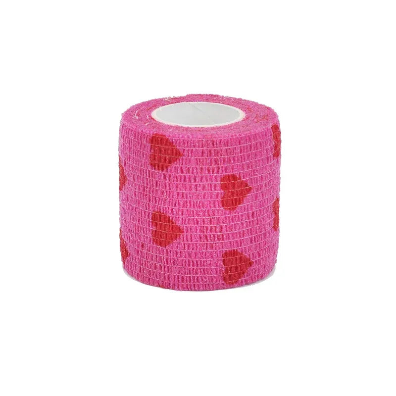 1/6/10Pcs  Red love heart  Printed Self Adhesive Elastic Bandage 4.8m Sports Wrap Tape for Finger Joint Knee