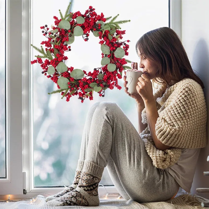 SRETNO Christmas Wreath Artificial Plants Red Fruit Flower Wreath Home Decorations Ornaments Christmas Supplies 2025 New Garland