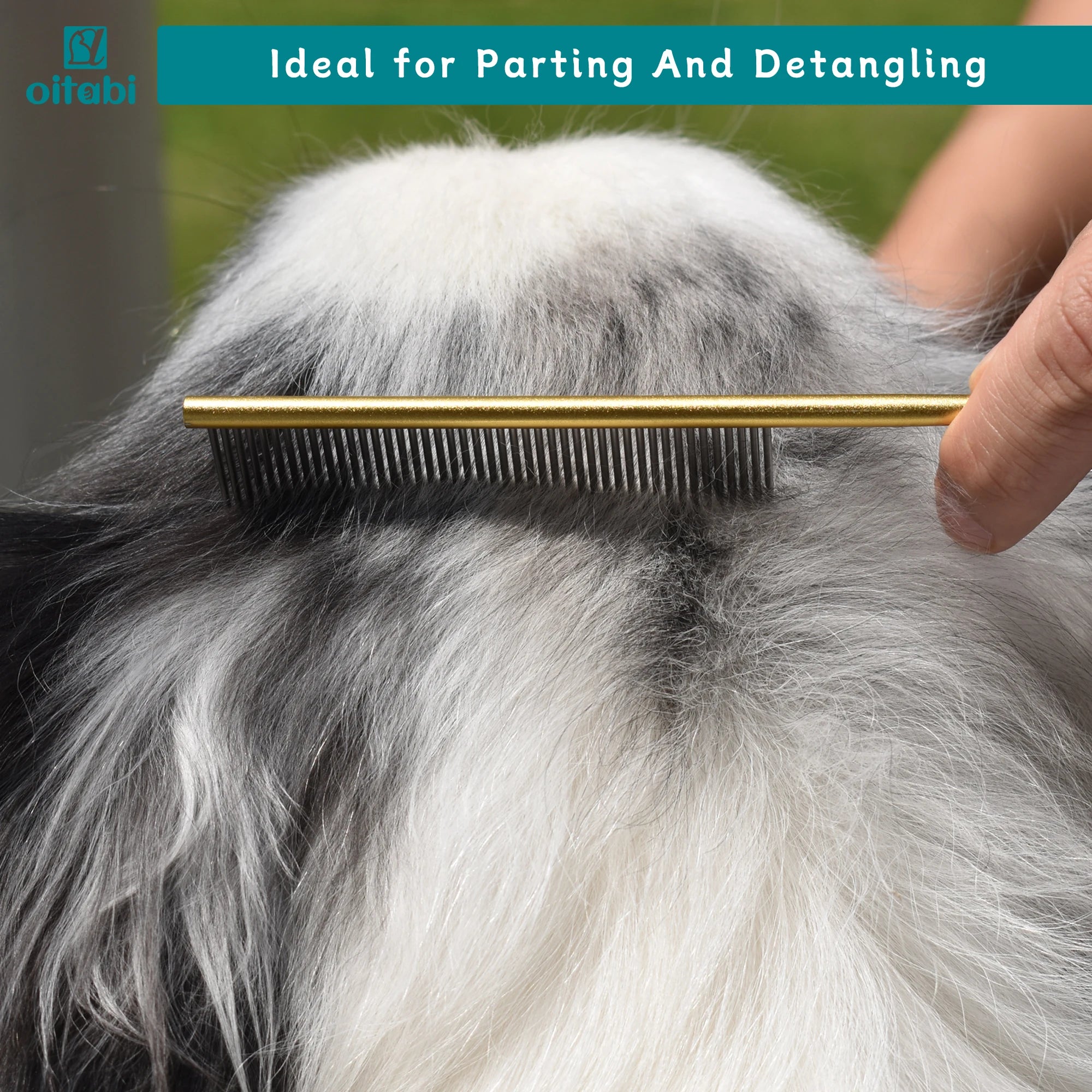 Oitabi Precision Tail Comb made with Bimetal, Finishing and Fluffing Comb for Grooming Paws Face and Tail | Tear Stain Removal