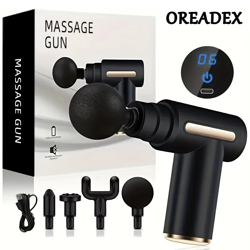 Portable Fascia Massage Gun Deep Tissue Massager Body Muscle Relaxation with LED Touch Screen 4 Replaceable Massage Heads - You Offer