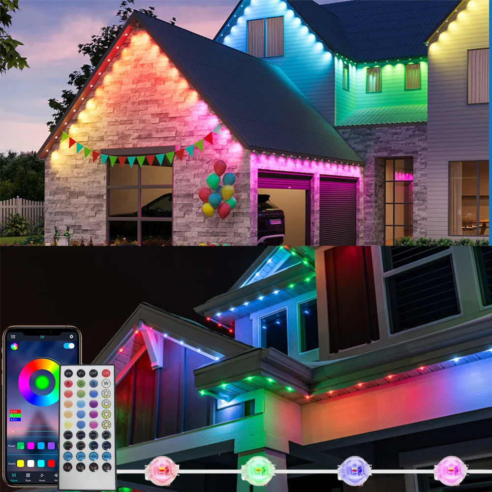 RGB 30M Eaves Lights Smart Bluetooth Permanent Outdoor Lights Outdoor Waterproof Garden Lighting Strings Decor Christmas Lights