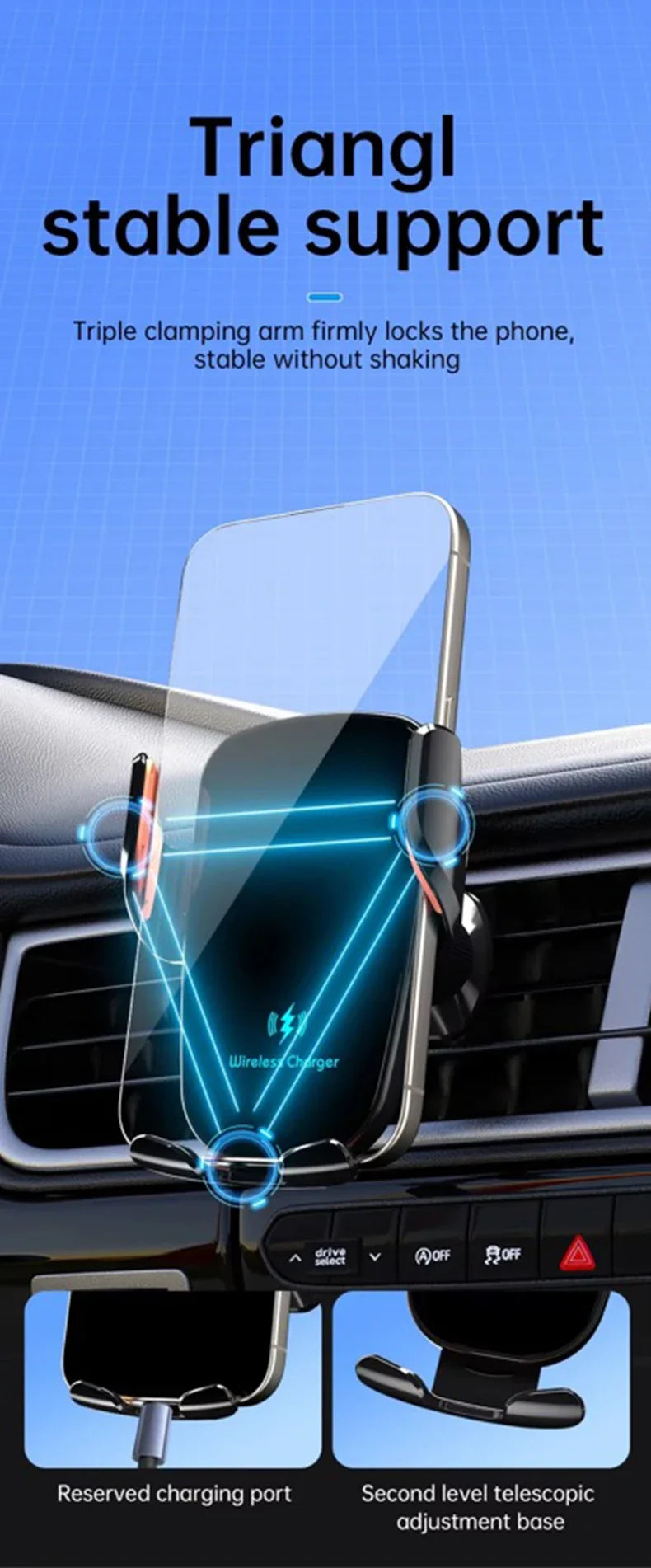 UYUXIO  Wireless Car Charger Air Vent Fast Charging Phone Holder in Car for iPhone 16 Pro Max 15 14 12 13 Samsung Android Phones