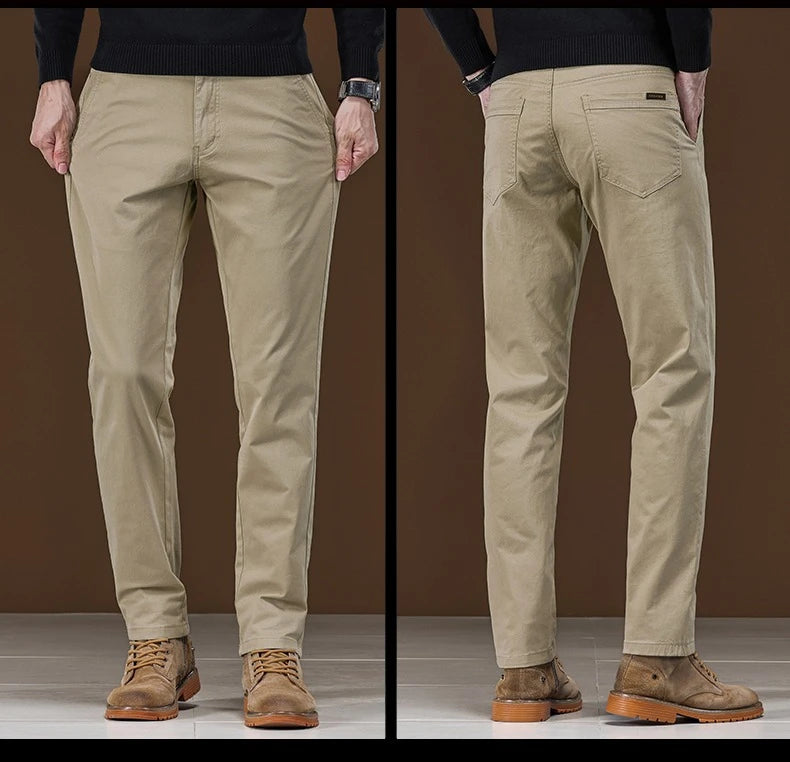 Winter Fleece Men's Casual Pants Business Straight Thick Warmth Fashion Velvet Trousers Classic Solid Color Slim Plush Pants