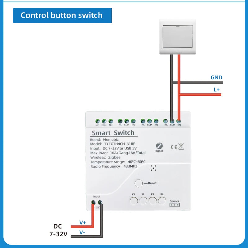 Tuya Smart TH10 Zigbee 4 Channel Switch with Temperature and Humidity Sensor Passive Dry Contact Zigbee Relay Work with Alexa