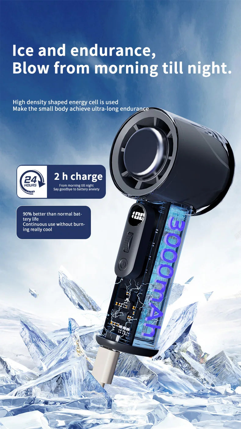 2025 New Mini Semiconductor Refrigeration Handheld Fan USB Portable 3000mAh Cooling High-speed Ice Pack Handheld Electric Fan