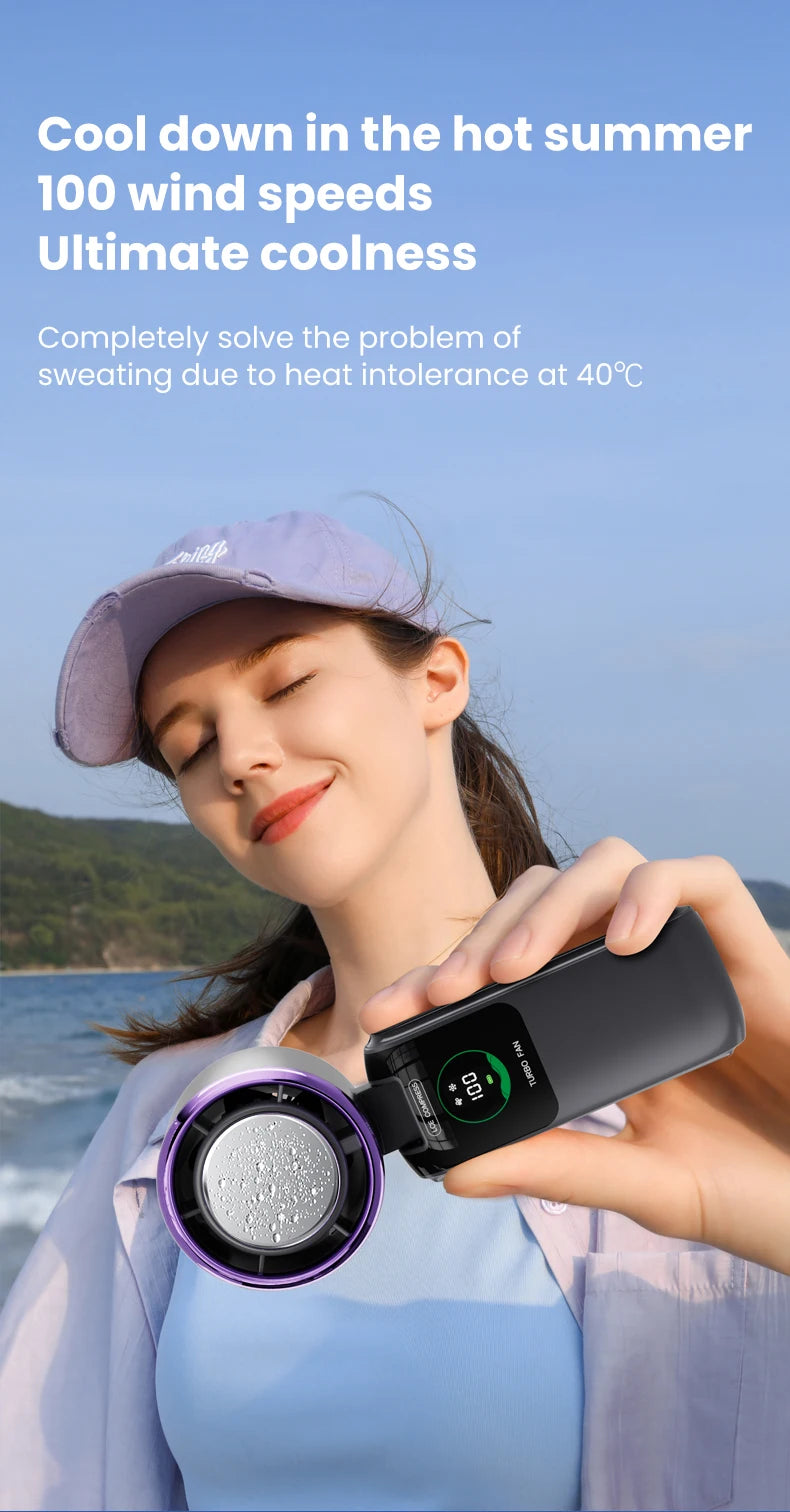 2025 New Ice Pack High-Speed Handheld Eletirc Fan 100 Speed Adjustable Folding Mini Fan Portable Outdoor Hanging Neck Small Fan
