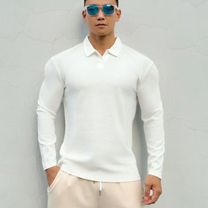 Men's New-style Henry Collar Large Polo Sports And Fitness Breathable Casual Training High-elastic Long-sleeved T-shirt