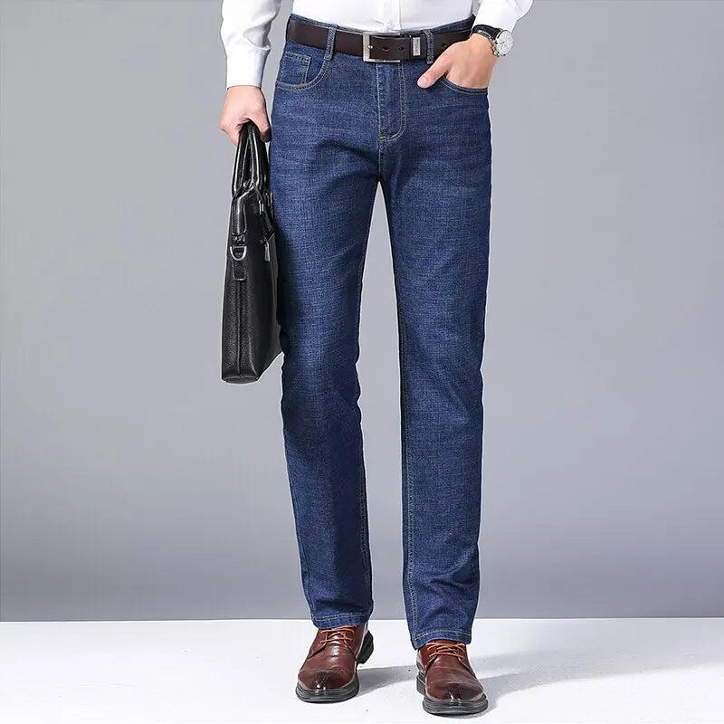 Men Fashion Straight Jeans Mens 2025 New Stretch Slim Fit Pants Comfortable Soft Business Denim Trousers Male Brand Clothing - You Offer