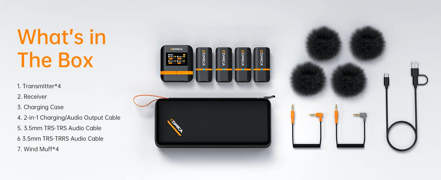 COMICA Vimo Q Four-channel Mini Wireless Microphone Wireless Lavalier Microphone With Charging Case for Camera Smartphone PC